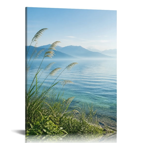RKSupls Lake Mountain Reed Landscape Ready to Hang, Canvas Print, Canvas Wall Art Bathroom Bedroom Kitchen Wall Decor Prints