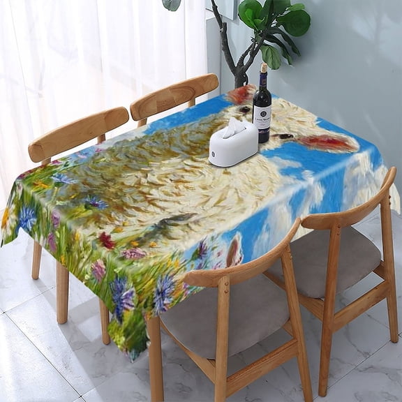 RKSupls Lamb Wildflowers Blue Sky Rectangle Dining Tablecloth, Washable Wipeable Stain & Wrinkle Resistant Polyester Tablecloth for Kitchen Picnic Party