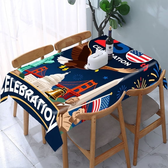 RKSupls Landmark Skyline Celebration Rectangle Dining Tablecloth, Washable Wipeable Stain & Wrinkle Resistant Polyester Tablecloth for Kitchen Picnic Party