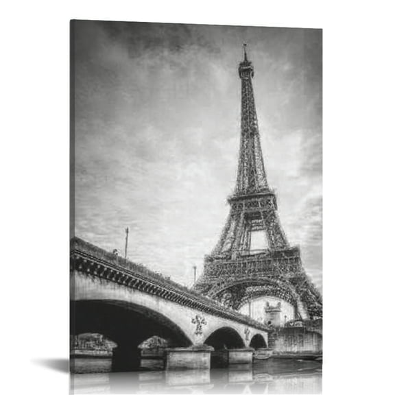 RKSupls Large Bridge Eiffel Tower Canvas Wall Art, Canvas Prints Wall Art for Living Room Bedroom Entryway Office, Art Print Painting for Valentine's Day Home Decorations,12x16in