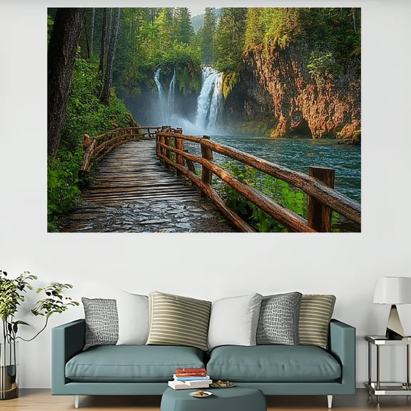 RKSupls Large Serene Waterfall Nature Scene Polyester Tapestry,Home Tapestry Suitable for Hanging for Decorative Wall Hanging, Decorative Bedroom, Living Room Decoration - 60x40in