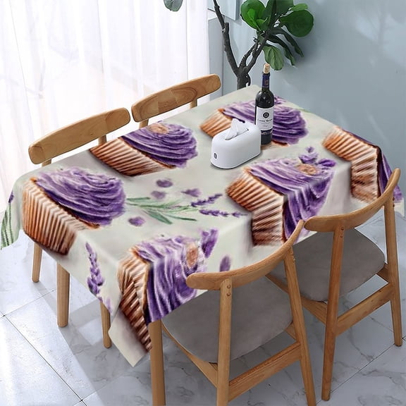 RKSupls Lavender Cupcakes Pattern Rectangle Dining Tablecloth, Washable Wipeable Stain & Wrinkle Resistant Polyester Tablecloth for Kitchen Picnic Party