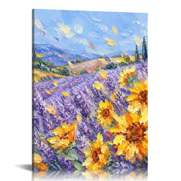 RKSupls Lavender Sunflower Countryside  Modern Art,  Canvas Print,  Ready to Hang Bathroom Bedroom Kitchen Staircase Corridor Entrance Hall Wall Decor Prints