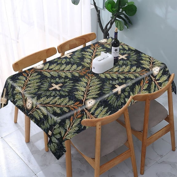 RKSupls Leaves Crosses Rectangle Dining Tablecloth, Washable Wipeable Stain & Wrinkle Resistant Polyester Tablecloth for Kitchen Picnic Party