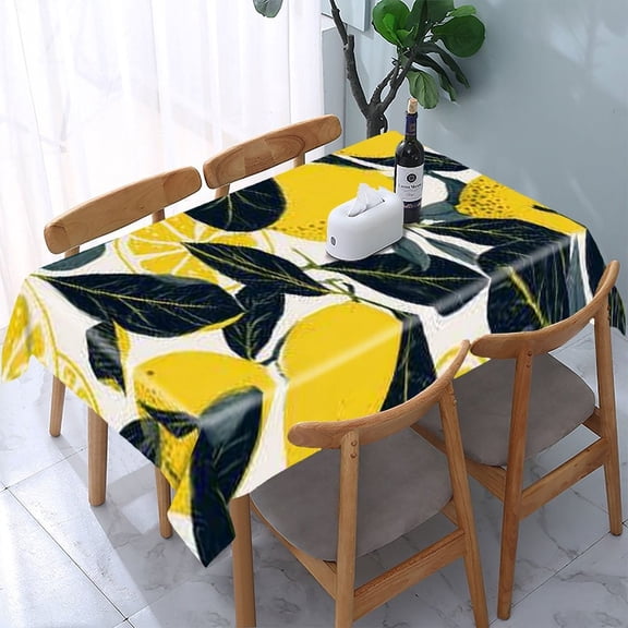 RKSupls Lemon Fruit Dark Leaves Rectangle Dining Tablecloth, Washable Wipeable Stain & Wrinkle Resistant Polyester Tablecloth for Kitchen Picnic Party