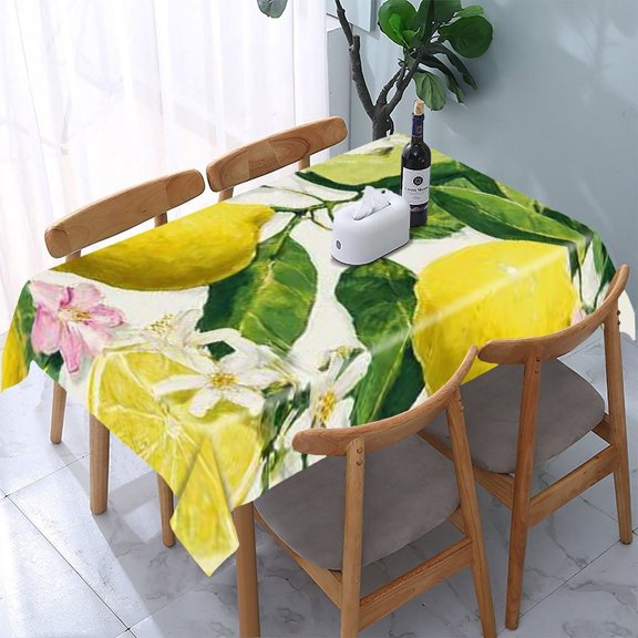 RKSupls Lemons Flowers Pattern Rectangle Dining Tablecloth, Washable Wipeable Stain & Wrinkle Resistant Polyester Tablecloth for Kitchen Picnic Party
