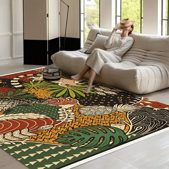 RKSupls Lemur Jungle Folk Art  Soft Fluffy Velvet Area Rug   for Living Room Bedroom, Non-Slip Washable Carpet, Modern Minimalist Home Decor Floor Mat