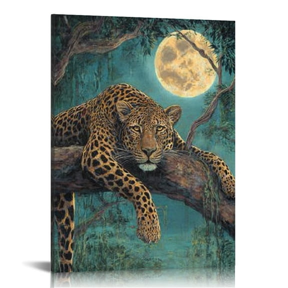 RKSupls Leopard Moonlight Canvas Wall Art, Canvas Prints Wall Art for Living Room Bedroom Entryway Office, Art Print Painting for New Year Home Decorations,12x16in