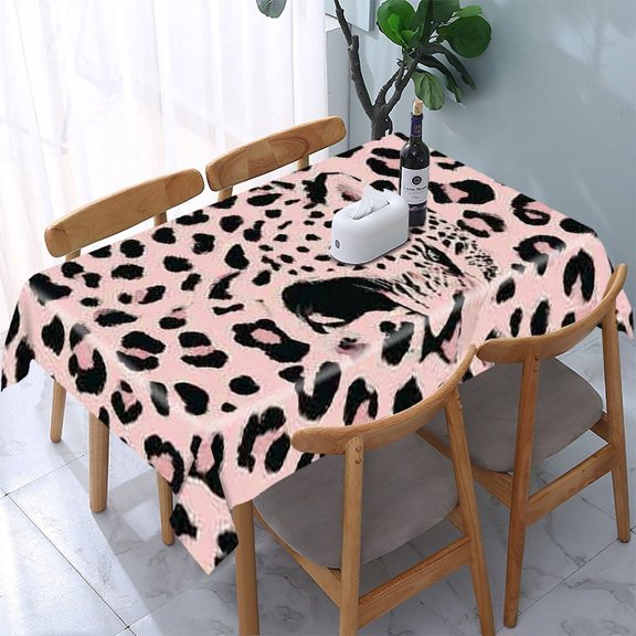 RKSupls Leopard Pink Pattern Rectangle Dining Tablecloth, Washable Wipeable Stain & Wrinkle Resistant Polyester Tablecloth for Kitchen Picnic Party