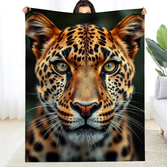 RKSupls Leopard Wildlife Portrait Soft Flannel Throw Blanket, Lightweight Fuzzy Warm Cozy Blanket for Couch Bed Home Travel Decor