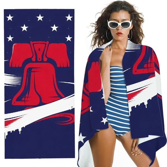 RKSupls Liberty Bell Red Ribbon Stars Oversized Microfiber Beach Towel, Ultra-Soft Microfiber Machine Washable Ideal for Bathroom, beach , Soft Super Absorbent- 30x60 in