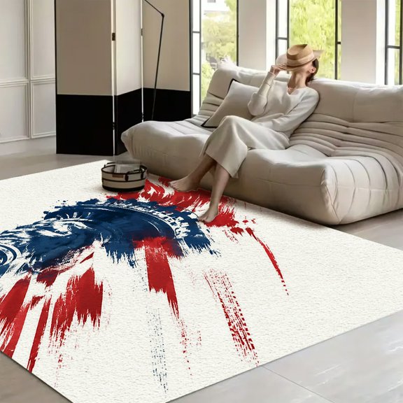 RKSupls Liberty Torch Brushstroke Red Blue Motion Soft Fluffy Velvet Area Rug for Living Room Bedroom, Non-Slip Washable Carpet, Modern Minimalist Home Decor Floor Mat