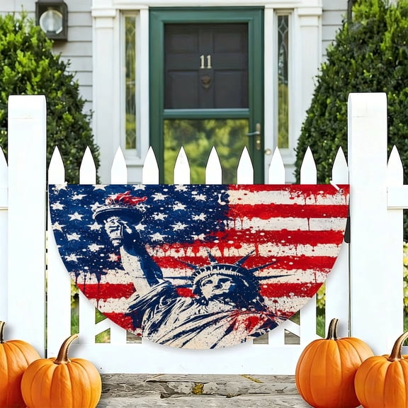 RKSupls Liberty Torch Flag Drips Patriotic Half Round American Flag Banner 1776-2026, USA Independence Day Fence Porch Hanging Decor