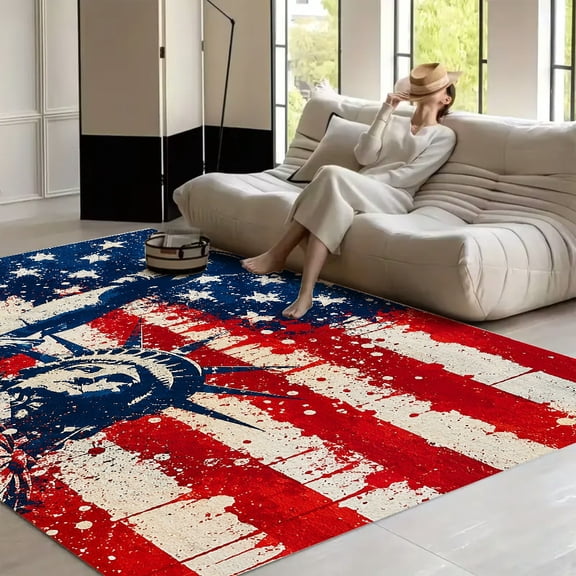 RKSupls Liberty Torch Flag Drips Soft Fluffy Velvet Area Rug for Living Room Bedroom, Non-Slip Washable Carpet, Modern Minimalist Home Decor Floor Mat