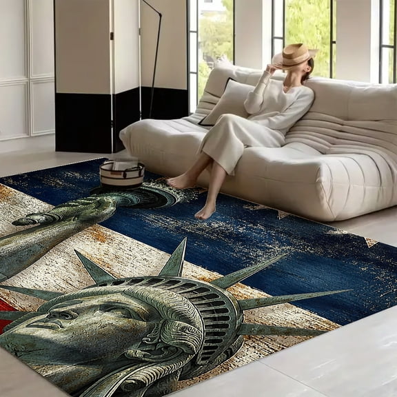 RKSupls Liberty Torch Raised Wood Flag Background Soft Fluffy Velvet Area Rug for Living Room Bedroom, Non-Slip Washable Carpet, Modern Minimalist Home Decor Floor Mat