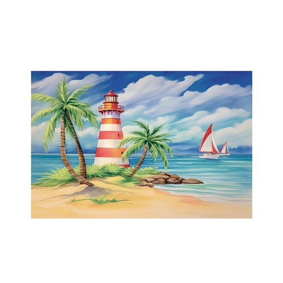 RKSupls Lighthouse Sailboats Beach Tropical Linen Placemats 30x45cm Straight Edge Stain Resistant Washable Non-Slip Table Mats Table for Kitchen Dining Room Home