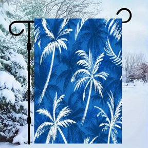 RKSupls Linen Double Sided Garden Flag, Blue Coconut Palm Forest Sketch Yard Flag Durable Wrinkle-Proof Outdoor Decor for Garden Lawn Patio and Holiday Gift