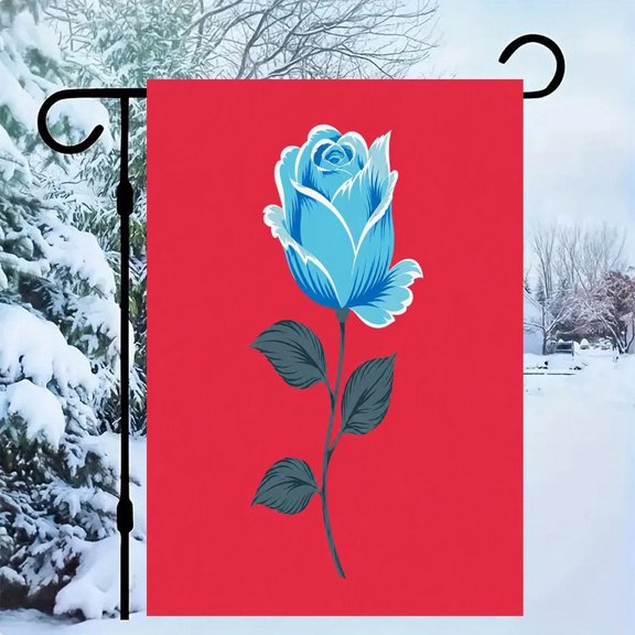 RKSupls Linen Double Sided Garden Flag, Blue Rose Red Background Vector Art Yard Flag Durable Wrinkle-Proof Outdoor Decor for Garden Lawn Patio and Holiday Gift