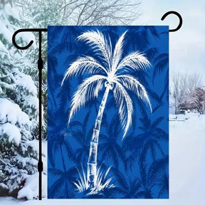 RKSupls Linen Double Sided Garden Flag, Blue Tropical Palm Tree Sketch Yard Flag Durable Wrinkle-Proof Outdoor Decor for Garden Lawn Patio and Holiday Gift