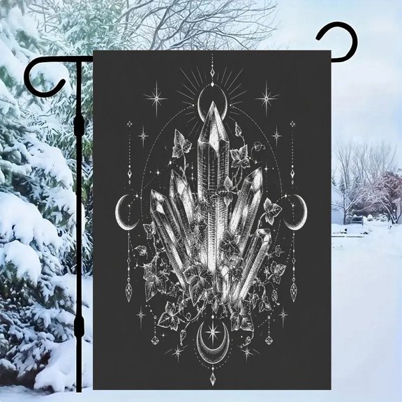 RKSupls Linen Double Sided Garden Flag, Crystal Cluster Moon Yard Flag Durable Wrinkle-Proof Outdoor Decor for Garden Lawn Patio and Holiday Gift