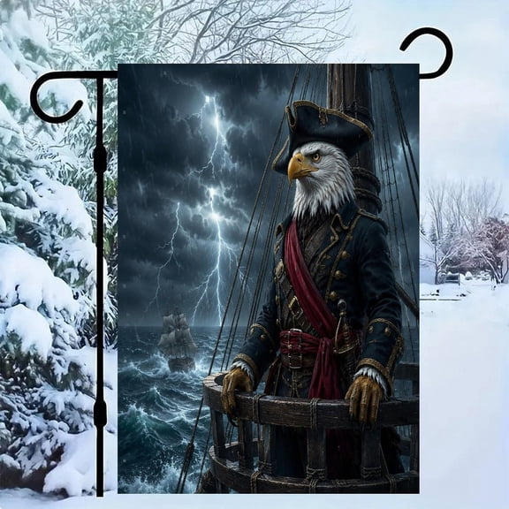 RKSupls Linen Double Sided Garden Flag, Eagle Pirate Captain Stormy Ship Yard Flag Durable Wrinkle-Proof Outdoor Decor for Garden Lawn Patio and Holiday Gift