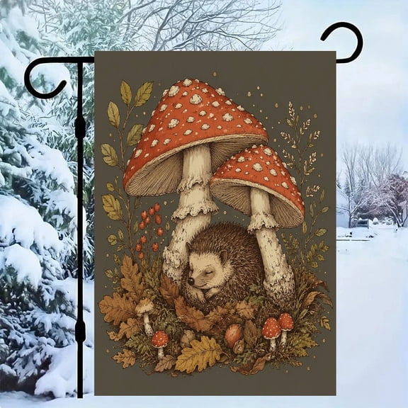 RKSupls Linen Double Sided Garden Flag, Hedgehog Toadstools Forest Yard Flag Durable Wrinkle-Proof Outdoor Decor for Garden Lawn Patio and Holiday Gift