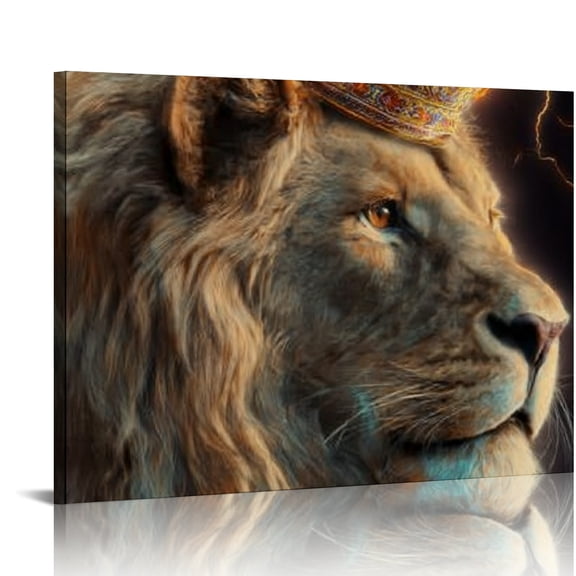 RKSupls Lion King Canvas Wall Art, Crown Lightning Wall Decor Print, Modern Artwork for Living Room Bedroom Office Home Decor