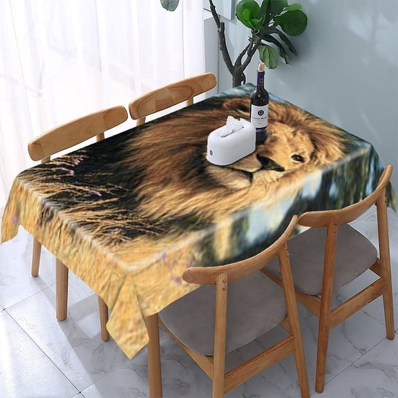 RKSupls Lion Savanna Grass Rectangle Dining Tablecloth, Washable Wipeable Stain & Wrinkle Resistant Polyester Tablecloth for Kitchen Picnic Party