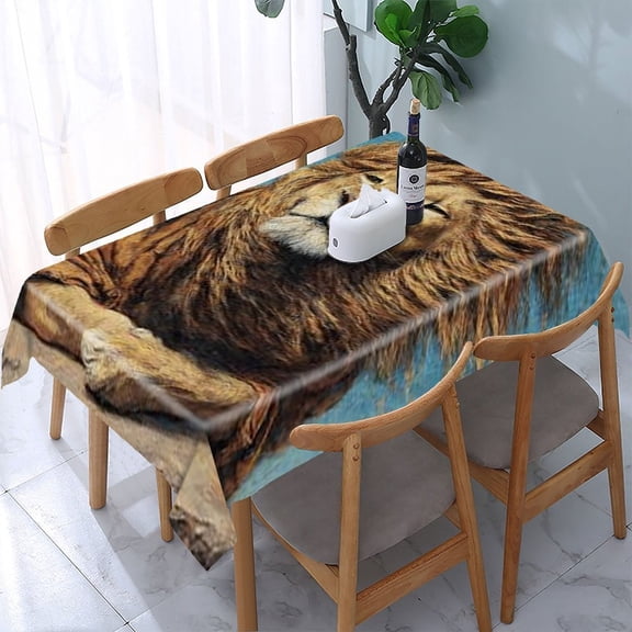 RKSupls Lion Wind Mane Rectangle Dining Tablecloth, Washable Wipeable Stain & Wrinkle Resistant Polyester Tablecloth for Kitchen Picnic Party