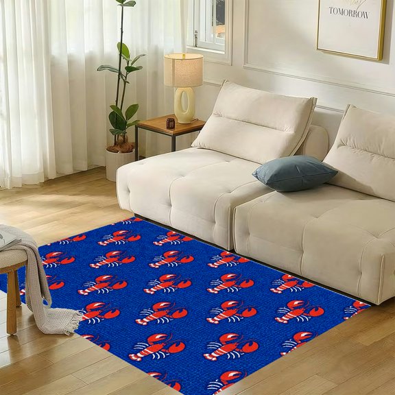 RKSupls Lobster Blue Soft Flannel Area Rug 71x47 Inch Non-Slip Floor Mat for Living Room Bedroom, Warm Fuzzy Carpet for Winter Holiday Decor