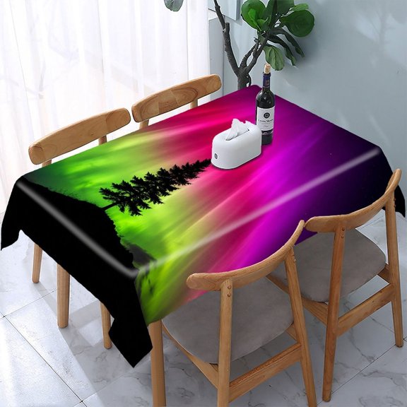 RKSupls Lone Tree Aurora Silhouette Rectangle Dining Tablecloth, Washable Wipeable Stain & Wrinkle Resistant Polyester Tablecloth for Kitchen Picnic Party