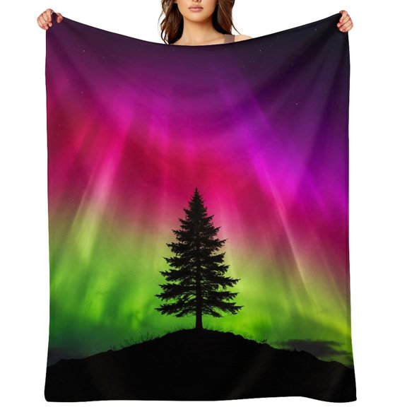 RKSupls Lone Tree Aurora Silhouette Soft Flannel Throw Blanket, Lightweight Fuzzy Warm Cozy Blanket for Couch Bed Home Travel Decor