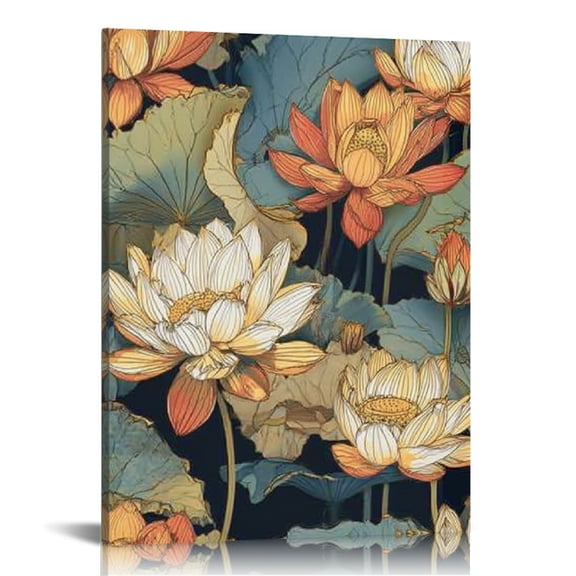 RKSupls Lotus Flower Canvas Wall Art, Canvas Prints Wall Art for Living Room Bedroom Bathroom Office, Art Print Painting for Home Decorations,12x16in