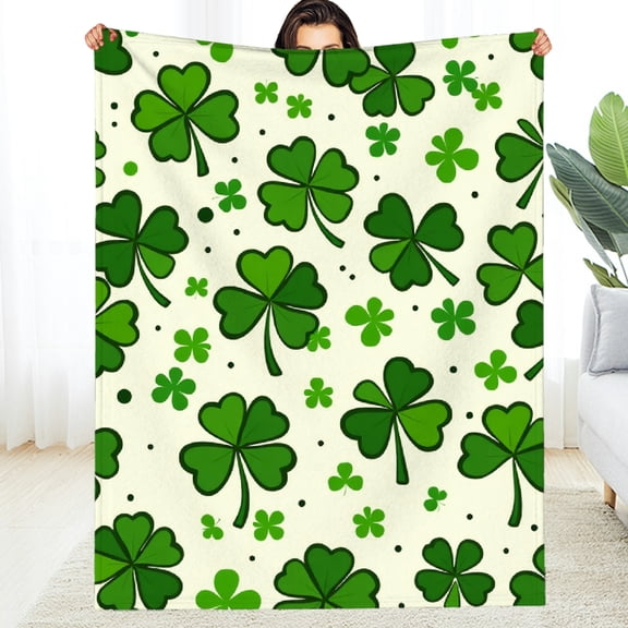 RKSupls Lucky Shamrock Pattern Soft Flannel Throw Blanket, Lightweight Fuzzy Warm Cozy Blanket for Couch Bed Home Travel Decor