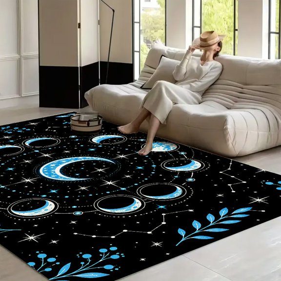RKSupls Lunar Phase Constellation Soft Fluffy Velvet Area Rug for Living Room Bedroom, Non-Slip Washable Carpet, Modern Minimalist Home Decor Floor Mat