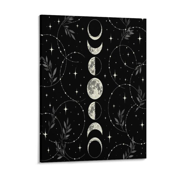 RKSupls Lunar Phases Cycle Canvas Wall Art Framed Painting, Modern Home Decor Print for Living Room Bedroom Office Wall Decoration