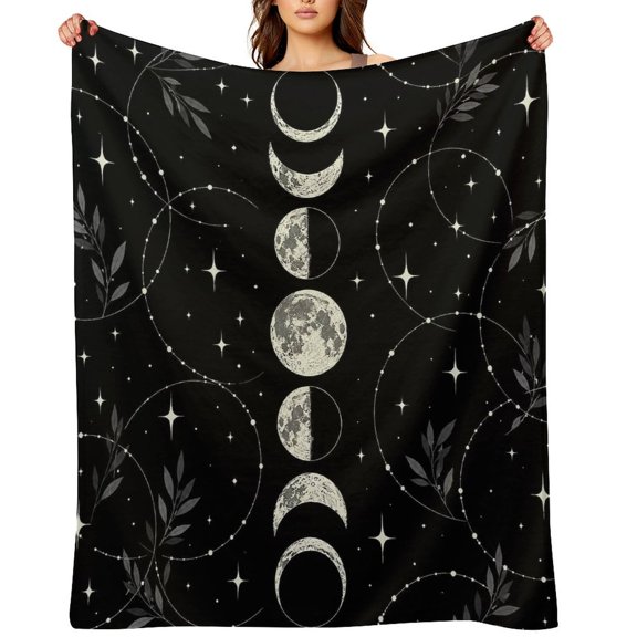 RKSupls Lunar Phases Cycle Soft Flannel Throw Blanket, Lightweight Fuzzy Warm Cozy Blanket for Couch Bed Home Travel Decor