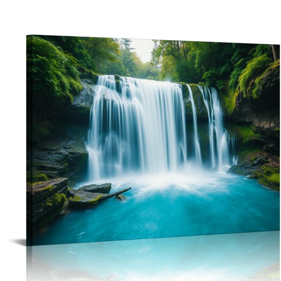 RKSupls Lush Forest Waterfall Canvas Wall Art, Serene Nature Wall Decor Print, Modern Artwork for Living Room Bedroom Office Home Decor,16x12in