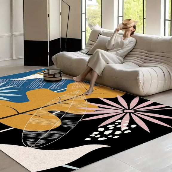 RKSupls Luxury Damask Floral Wallpaper  Soft Fluffy Velvet Area Rug   for Living Room Bedroom, Non-Slip Washable Carpet, Modern Minimalist Home Decor Floor Mat