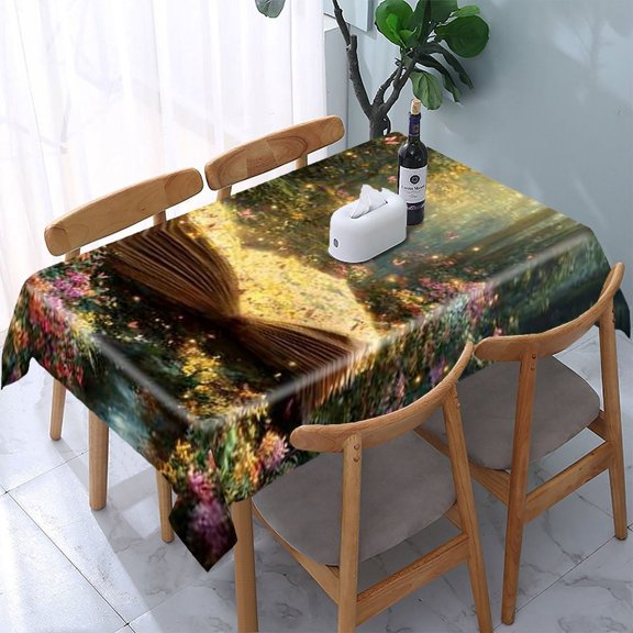 RKSupls Magic Book Forest Rectangle Dining Tablecloth, Washable Wipeable Stain & Wrinkle Resistant Polyester Tablecloth for Kitchen Picnic Party