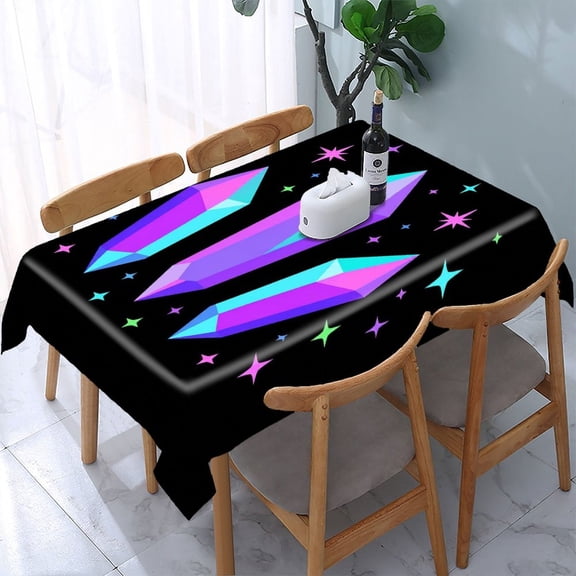 RKSupls Magic Crystal Gem Trio Rectangle Dining Tablecloth, Washable Wipeable Stain & Wrinkle Resistant Polyester Tablecloth for Kitchen Picnic Party