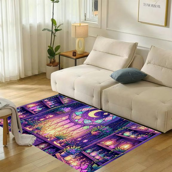 RKSupls Magic Crystal Greenhouse Moon Window Soft Flannel Area Rug 71x47 Inch, Non-Slip Floor Mat for Living Room Bedroom, Warm Fuzzy Carpet for Winter Holiday Decor