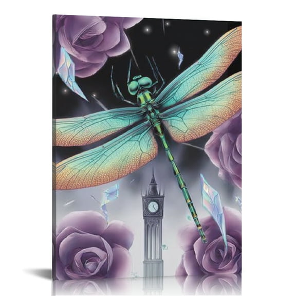 RKSupls Magic Dragonfly Rose Canvas Wall Art, Canvas Prints Wall Art for Living Room Bedroom Entryway Office, Art Print Painting for Valentine's Day Home Decorations,12x16in