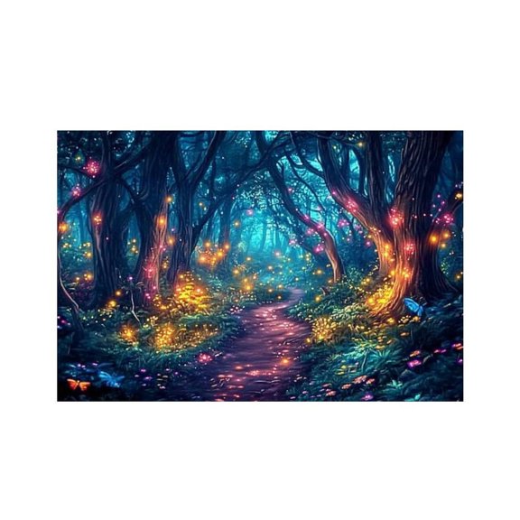 RKSupls Magic Forest Fireflies Path Linen Placemats 30x45cm Straight Edge Stain Resistant Washable Non-Slip Table Mats Table for Kitchen Dining Room Home