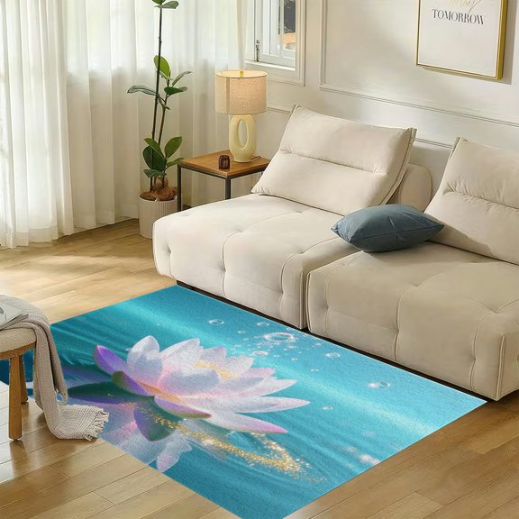 RKSupls Magic Lotus with Vivid Reflections Life Meditation Yoga Soft Flannel Area Rug 71x47 Inch, Non-Slip Floor Mat for Living Room Bedroom, Warm Fuzzy Carpet for Winter Holiday Decor