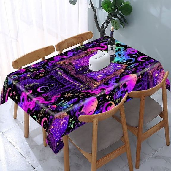 RKSupls Magic Spell Book Skull Rectangle Dining Tablecloth, Washable Wipeable Stain & Wrinkle Resistant Polyester Tablecloth for Kitchen Picnic Party