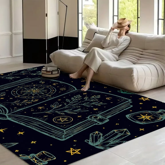 RKSupls Magic Spellbook Crystals Stars Night Soft Fluffy Velvet Area Rug for Living Room Bedroom, Non-Slip Washable Carpet, Modern Minimalist Home Decor Floor Mat
