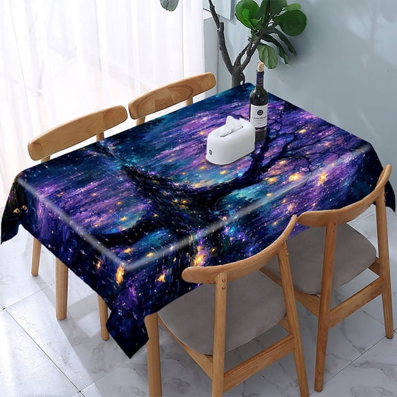 RKSupls Magic Tree Glowing Lights Rectangle Dining Tablecloth, Washable Wipeable Stain & Wrinkle Resistant Polyester Tablecloth for Kitchen Picnic Party