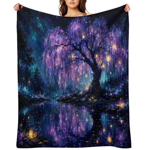 RKSupls Magic Tree Glowing Lights Soft Flannel Throw Blanket, Lightweight Fuzzy Warm Cozy Blanket for Couch Bed Home Travel Decor