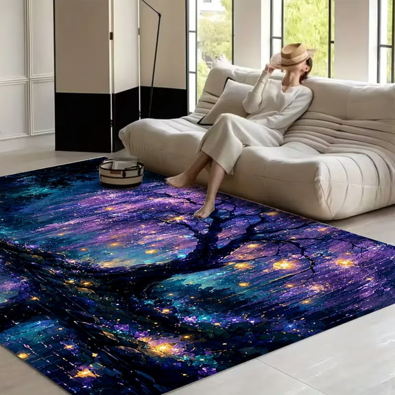 RKSupls Magic Tree Glowing Lights  Soft Fluffy Velvet Area Rug   for Living Room Bedroom, Non-Slip Washable Carpet, Modern Minimalist Home Decor Floor Mat